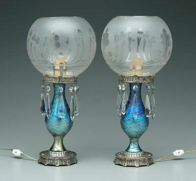 Appraisal: Pair art glass lamps globes with frosted cut to clear