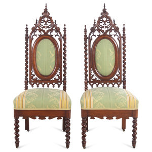 Appraisal: A Pair of Gothic Revival Carved Walnut Side Chairs th