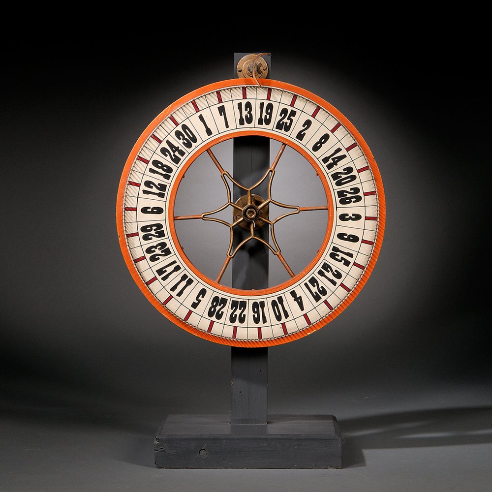 Appraisal: Polychrome Wood and Iron Double-sided Game of Chance probably America