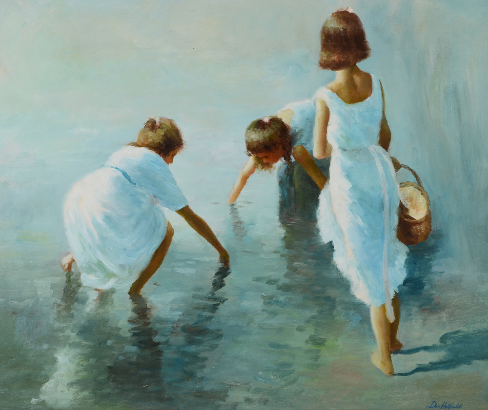 Appraisal: DON HATFIELD IMPRESSIONIST PAINTING CHILDREN PLAYING AT THE BEACH Oil