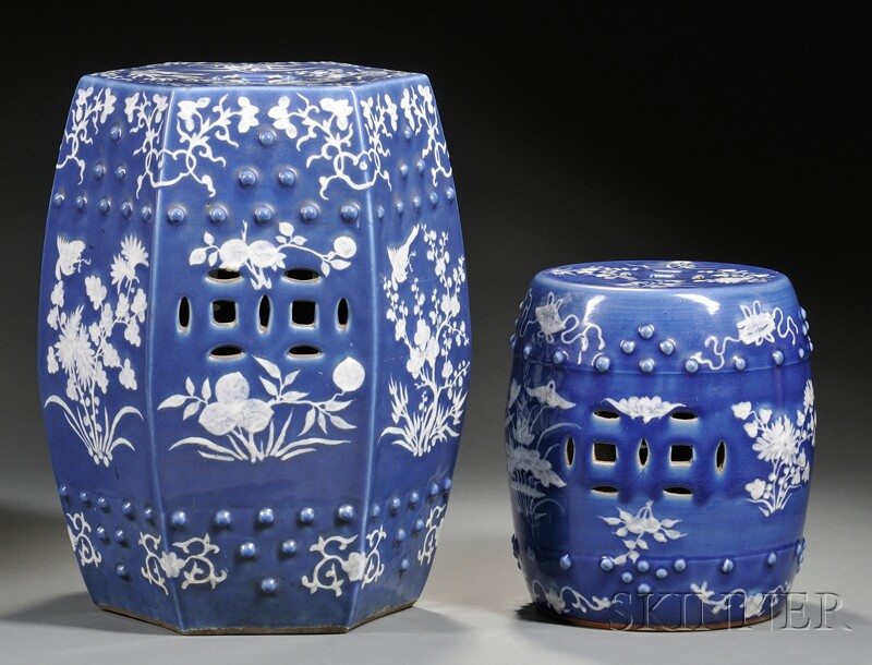 Appraisal: Two Blue and White Chinese Export Porcelain Garden Seats late