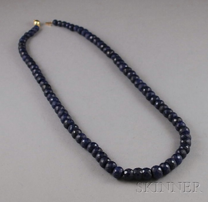 Appraisal: kt Gold and Faceted Blue Stone Bead Necklace possibly sapphire