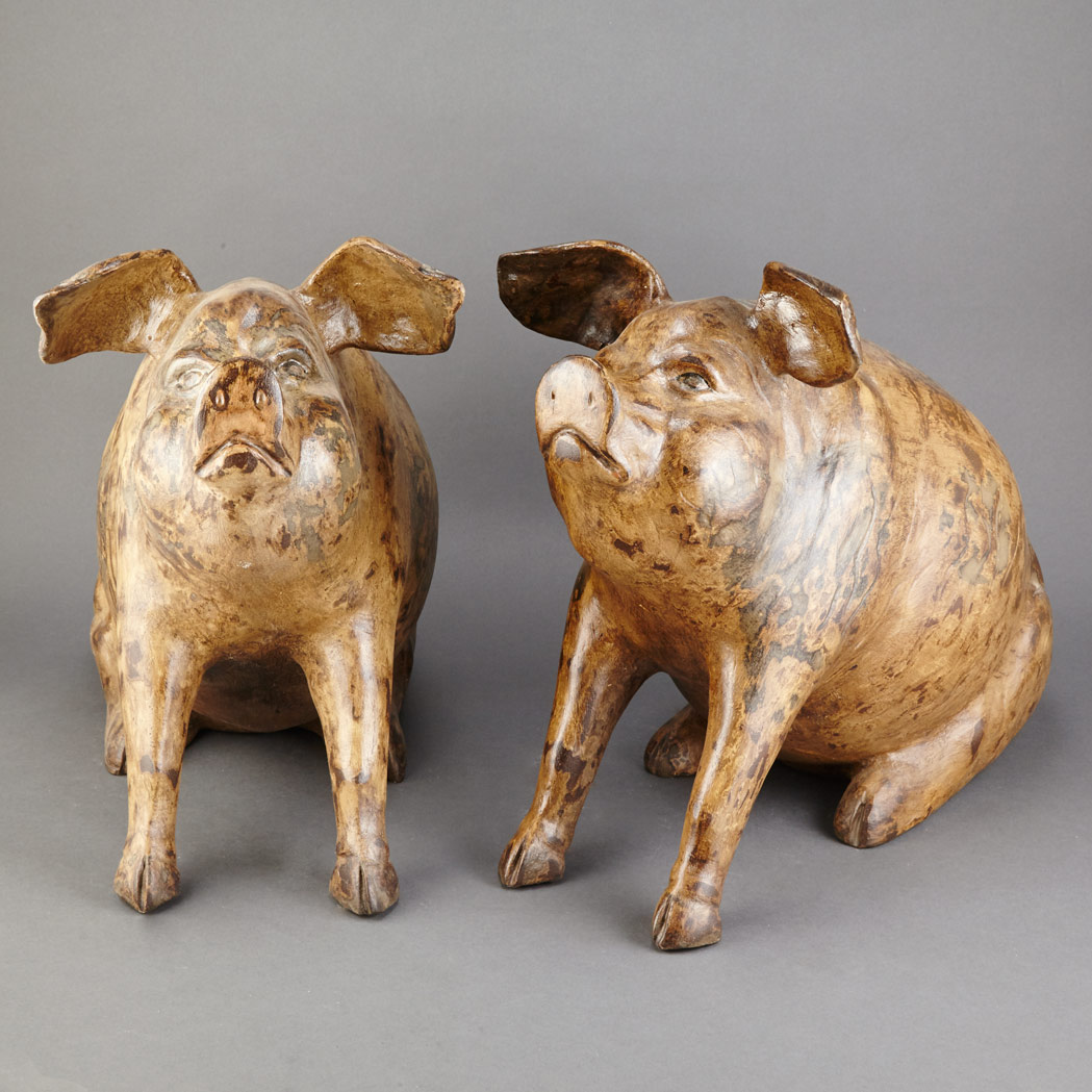 Appraisal: Companion Pair of Painted Terra Cotta Figures of Pigs Modern