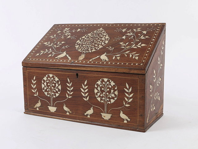 Appraisal: AN INDIAN SHEESHAM WOOD CORRESPONDENCE BOX with sectional interior and