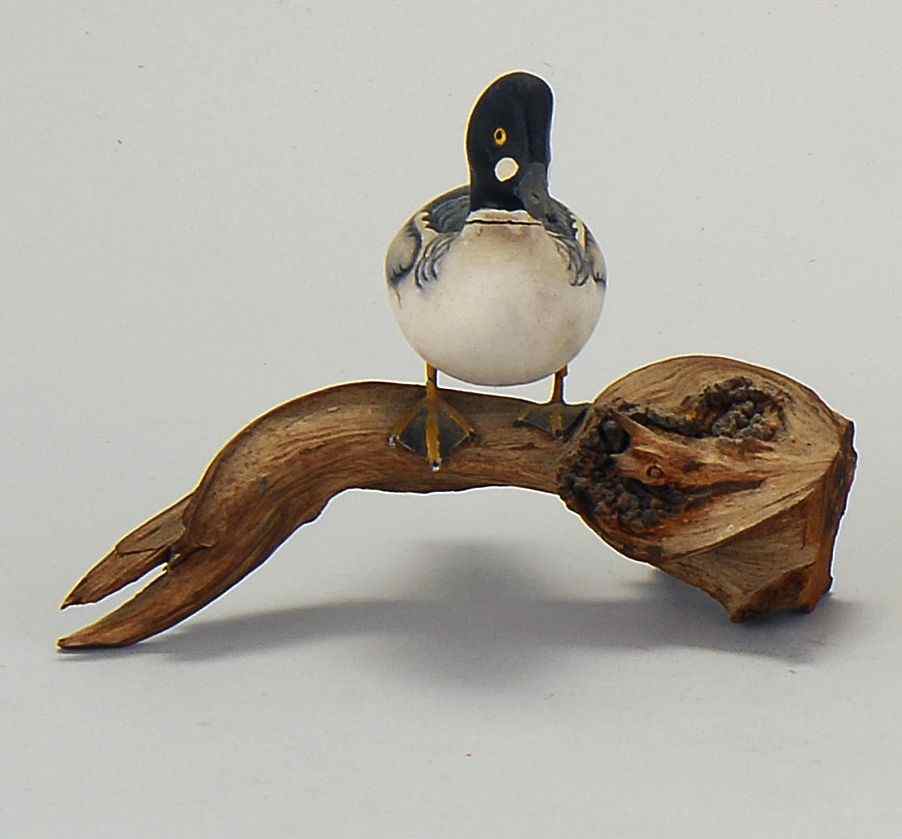 Appraisal: MINIATURE GOLDENEYE CARVINGBy James Lapham of Dennisport Mass Mounted on