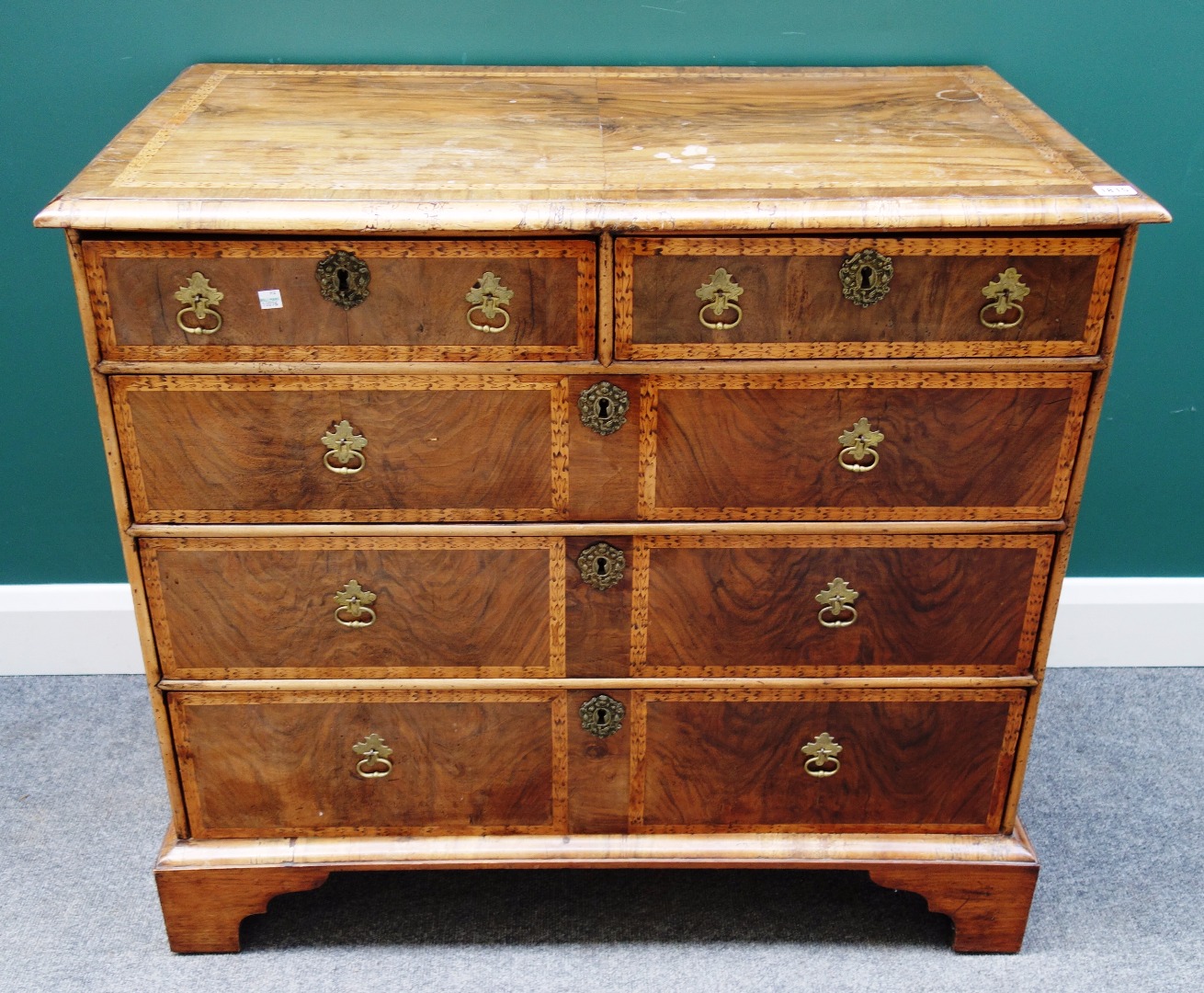 Appraisal: An th century and later seaweed marquetry inlaid walnut chest