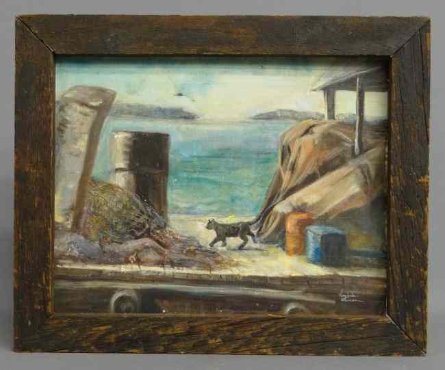 Appraisal: Painting oil on canvas cat on dock signed ''Virginia Warren''