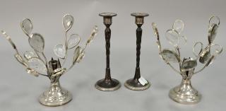 Appraisal: Four candlesticks including pair of Bottega Veneta silver and crystal