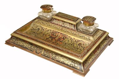 Appraisal: A mid th century boulle and rosewood inkstand with a