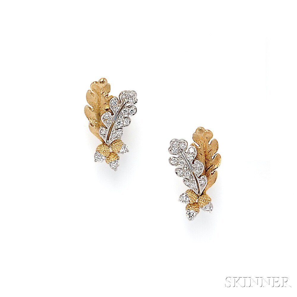 Appraisal: kt Gold Platinum and Diamond Earrings McTeigue each acorn motif