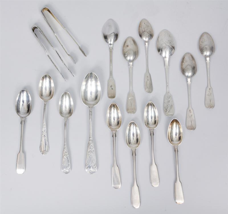 Appraisal: Assembled Group of Fourteen Russian Silver Spoons and Two Pairs