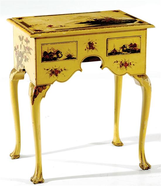 Appraisal: Victorian yellow lacquer and chinoiserie lowboy circa rectangular molded top