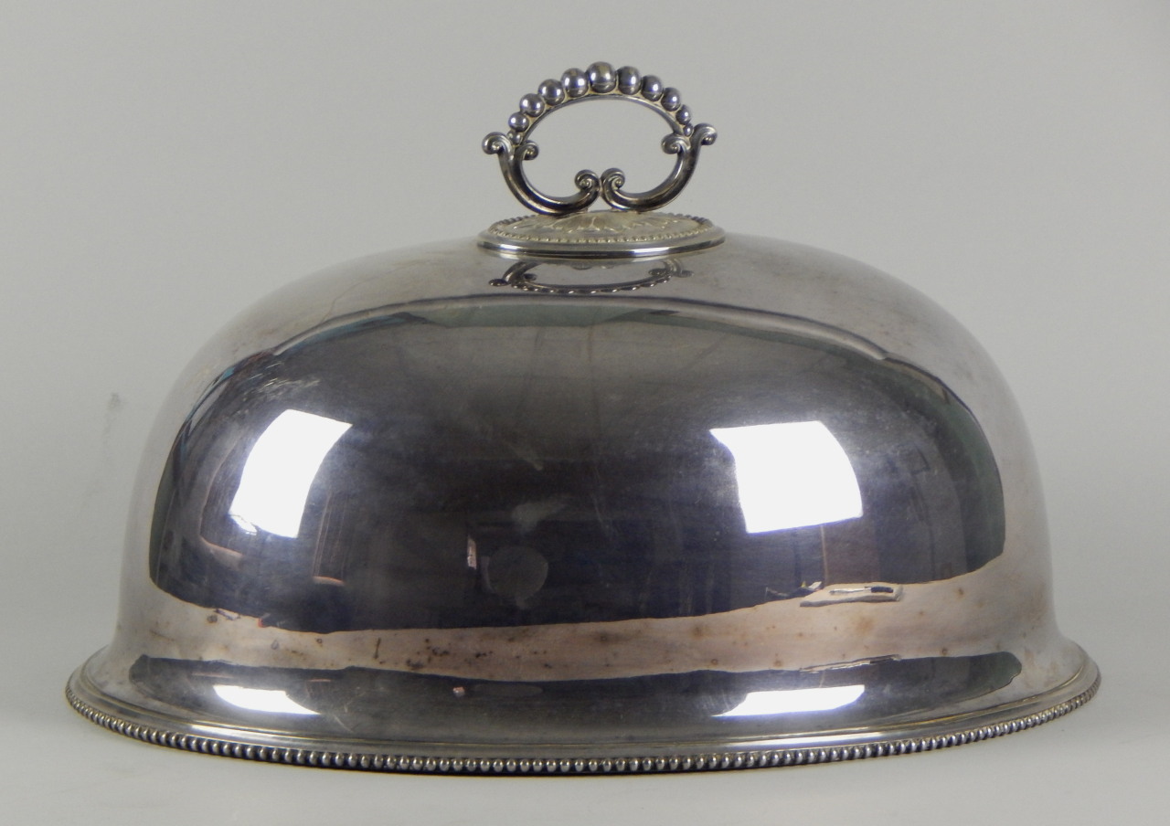 Appraisal: An early thC oval silver plated meat dish cover with