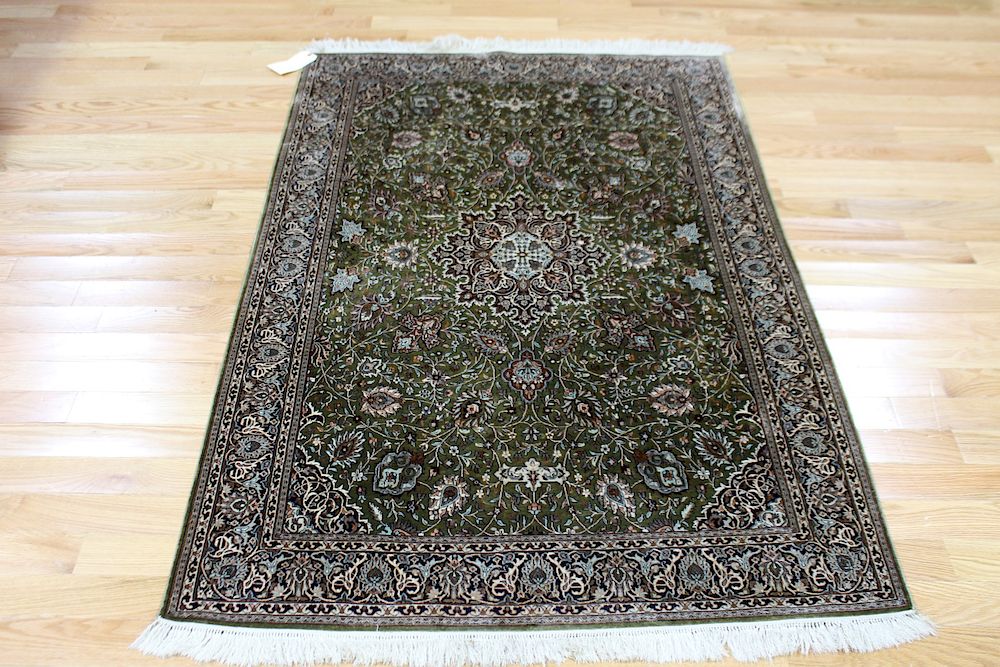 Appraisal: Vintage and Finely Hand Woven Silk Carpet Good size vibrant