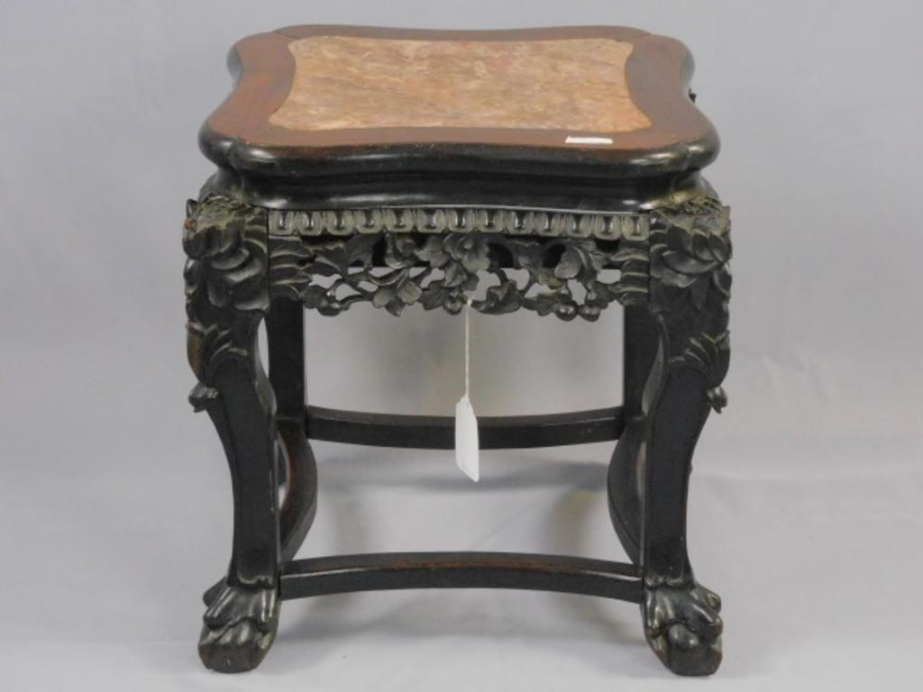 Appraisal: late th c Inset pink marble top elaborately carved sides