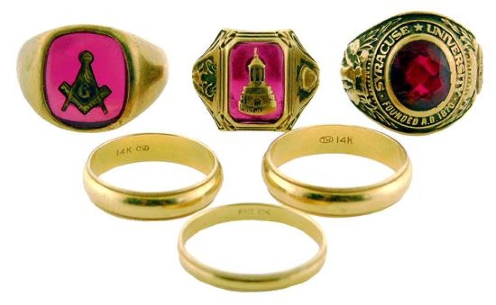 Appraisal: JEWELRY Six assorted K and K rings three stamped and