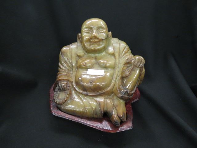 Appraisal: Chinese Carved Jade Buddha seated plus wooden base