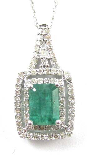 Appraisal: EMERALD AND DIAMOND PENDANT NECKLACE Suspended on an inch chain