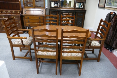 Appraisal: Reproduction Oak draw leaaf table with matching ladderback chairs