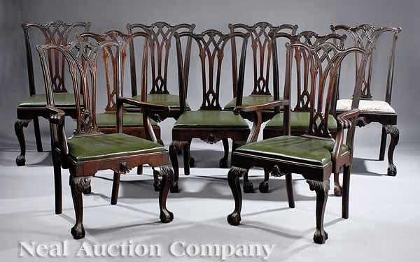 Appraisal: A Set of Nine Antique Chippendale-Style Mahogany Dining Chairs early