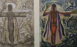 Appraisal: Weaver Hawkins - Crucifixion watercolour and mixed media signed and