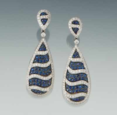 Appraisal: A Par of Elegant Sapphire and Diamond Earrings Mounted in