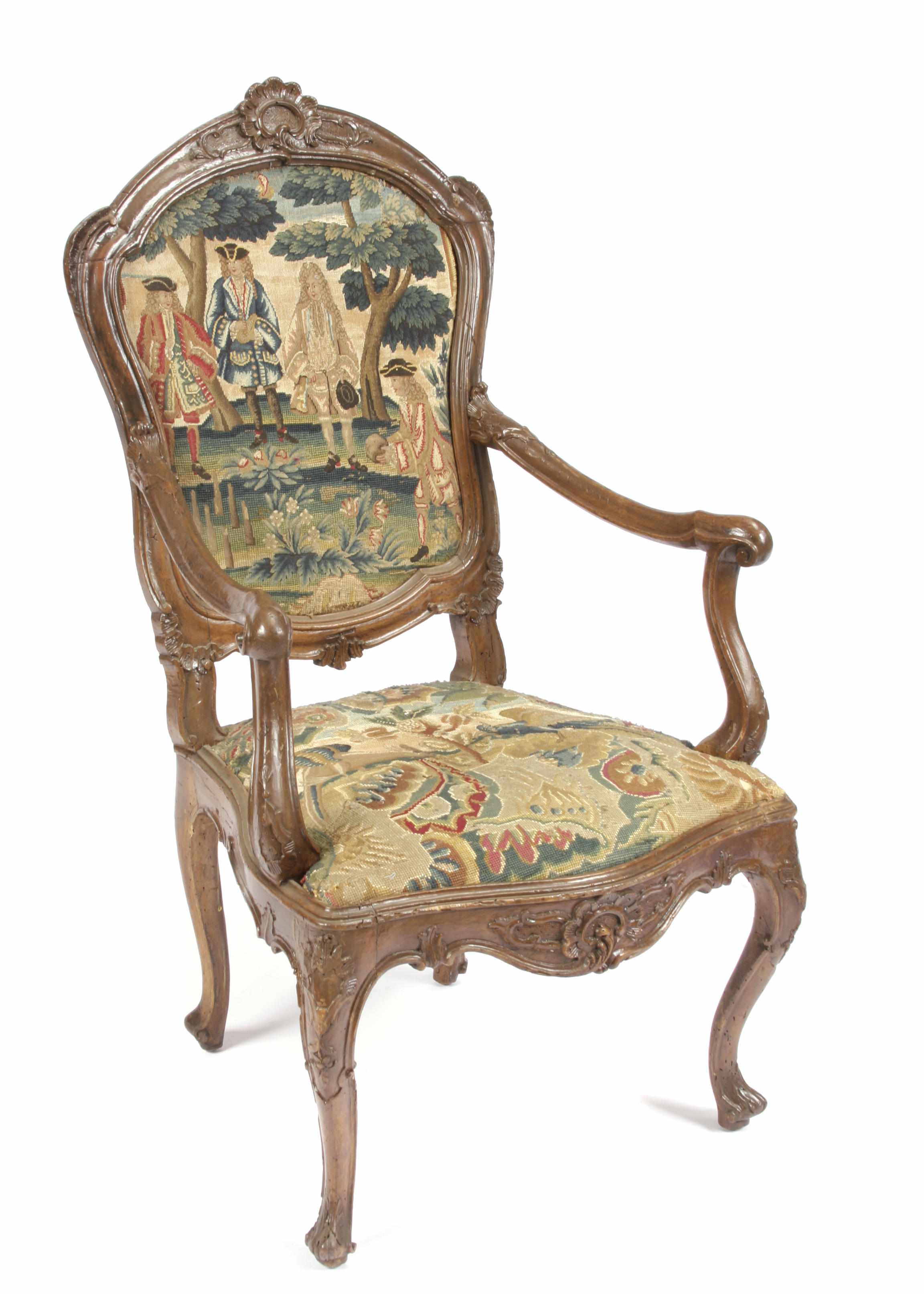 Appraisal: An Italian Rococo walnut armchair mid th centuryheight in width