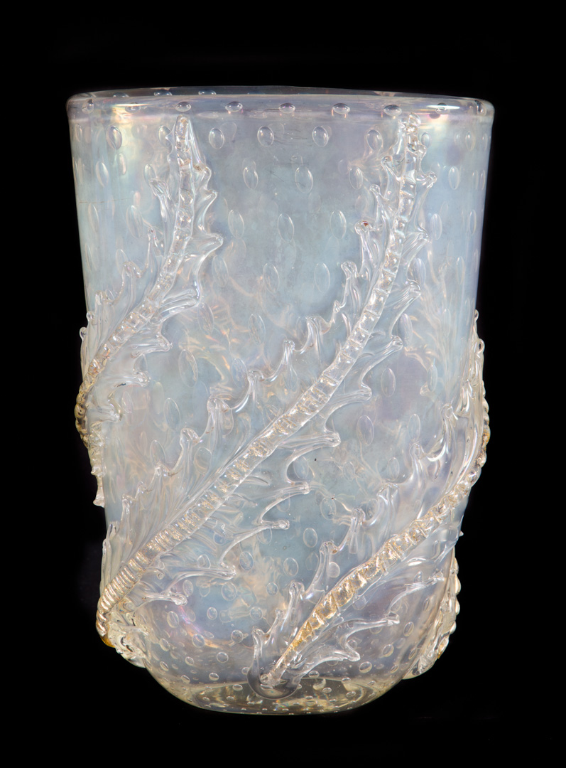 Appraisal: Opalescent art glass vase th century with air bubbles and