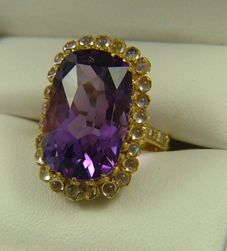 Appraisal: AMETHYST MOONSTONE AND DIAMOND RING K white gold set with