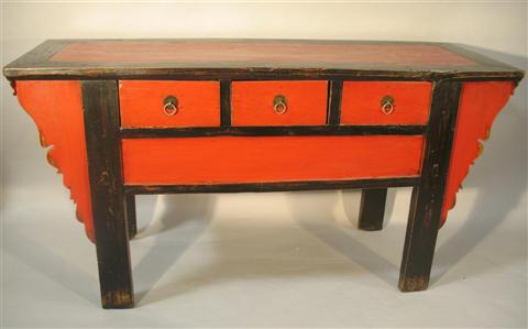 Appraisal: CHINESE STYLE RED BLACK PAINTED SIDE TABLE Flat top over