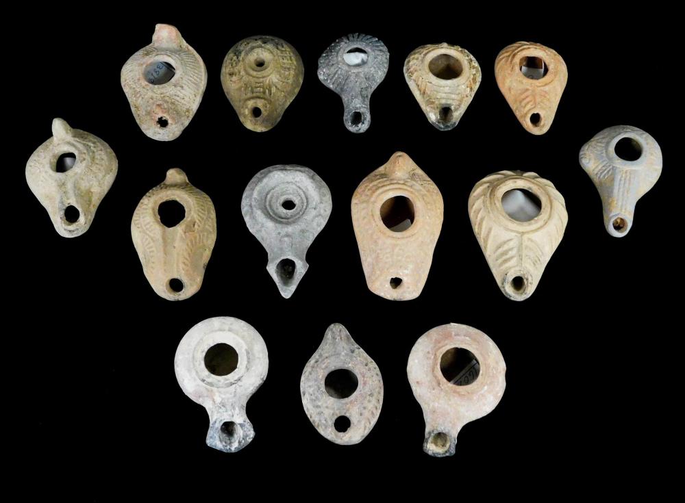 Appraisal: ANTIQUITY Roman Empire oil lamps fourteen pieces st to th