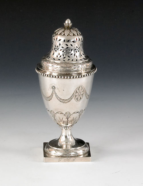 Appraisal: Continental silver caster late th c with engraved swags h