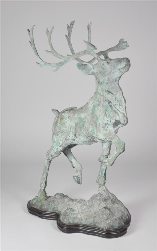 Appraisal: Mule Deer Stag Verdegris Metal Figure With impressive rack x