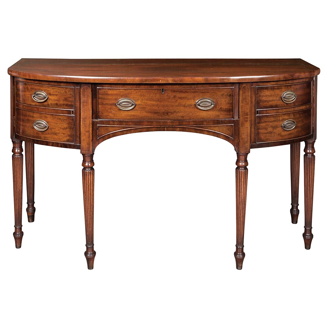 Appraisal: Regency Inlaid Mahogany Sideboard Circa The bowfronted top above a