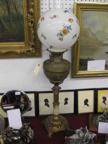 Appraisal: Victorian Banquet Lamp brass onyx base with floral decorated milk