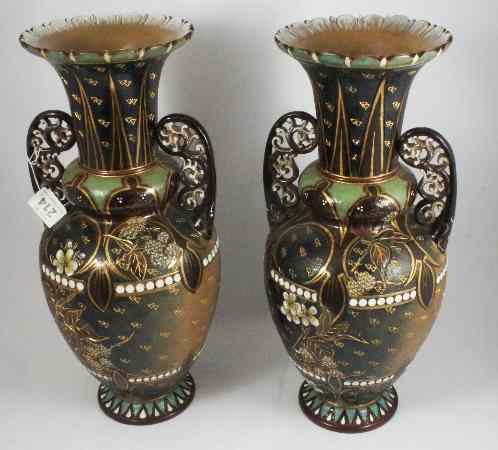 Appraisal: An Impressive Pair Doulton Slaters two handled Vases incised and