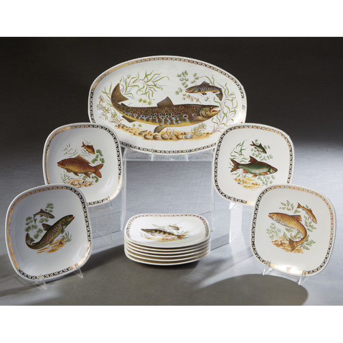 Appraisal: French Eleven Piece Ceramic Fish Set th c by Longchamp