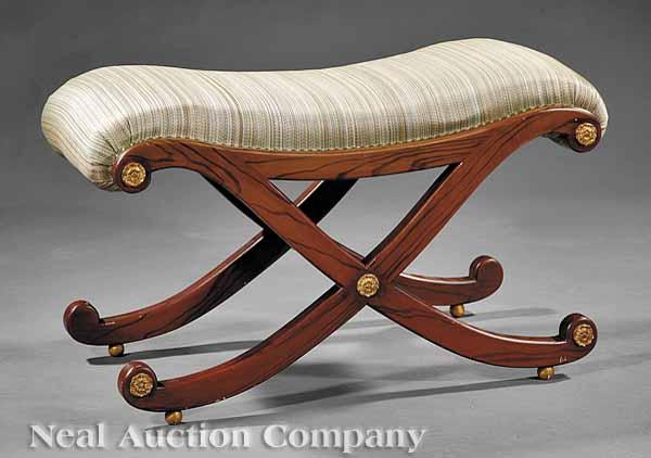 Appraisal: A Faux Bois Curule Bench scrolled seat X form supports