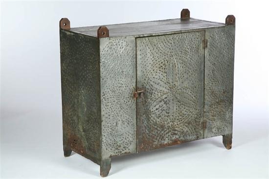 Appraisal: HANGING PIE SAFE American th century tin Of typical form