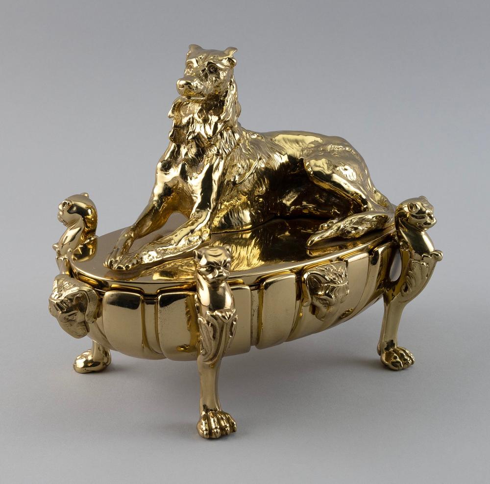 Appraisal: CAST BRASS INKSTAND th Century Cover surmounted by a reclining