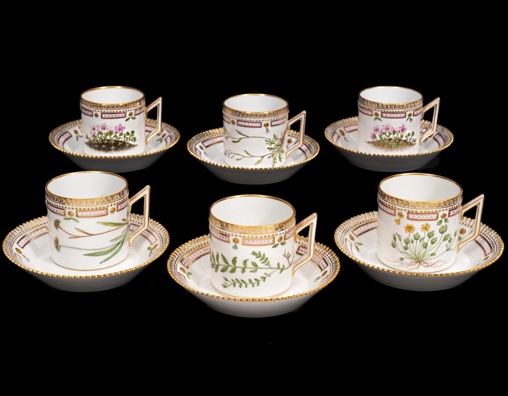 Appraisal: FLORA DANICA CHOCOLATE CUP AND SAUCER SETS Flora Danica Chocolate