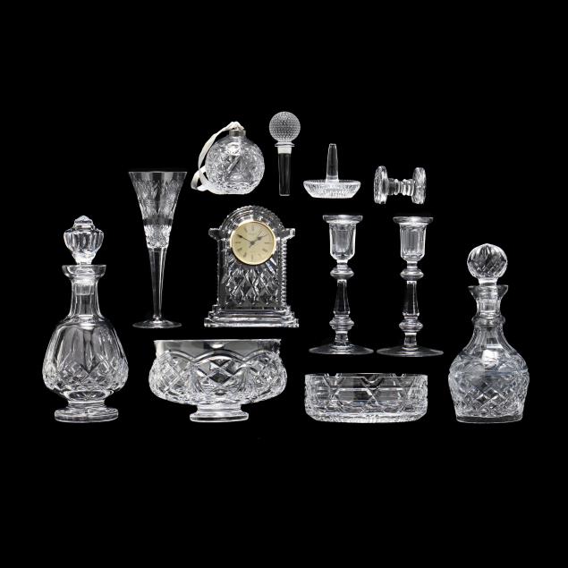 Appraisal: ELEVEN PIECES OF WATERFORD CRYSTAL Including a pair of candlesticks