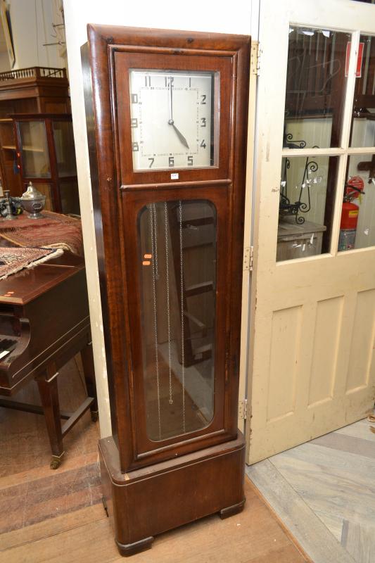 Appraisal: AN ART DECO GRANDFATHER CLOCK WEIGHTS AND PENDULUM IN OFFICE