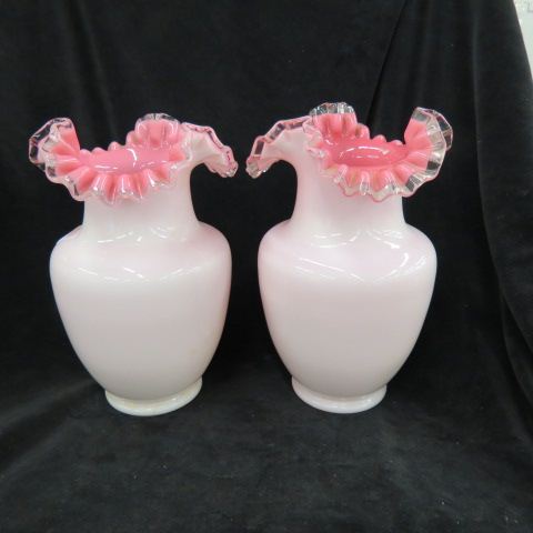 Appraisal: Pair of Fenton Silvercrest Art Glass Vases light cranberry interior