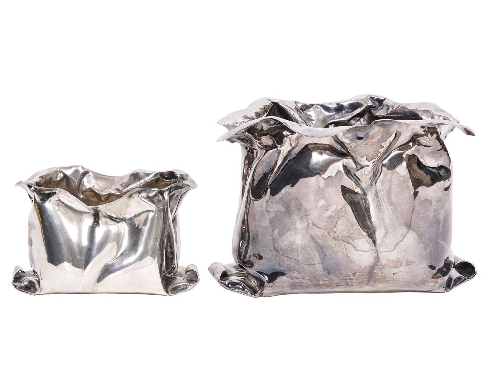 Appraisal: TWO STERLING VAVASSORI BAG-FORM CENTERPIECESTwo Italian sterling bag-form centerpieces designed