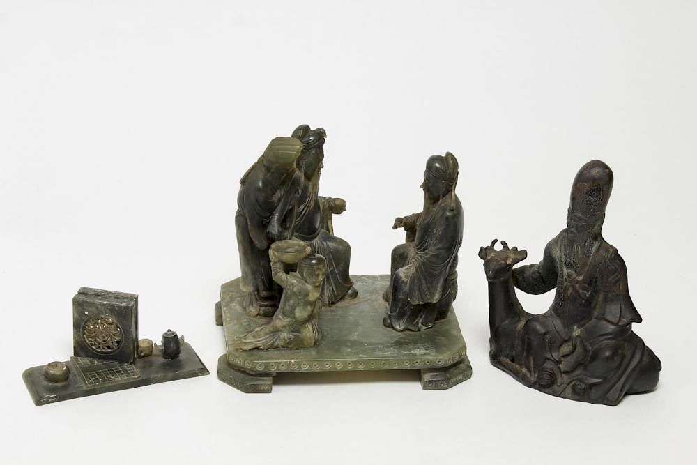 Appraisal: Chinese Hardstone Metal Figures Pieces Chinese figural pieces a seated