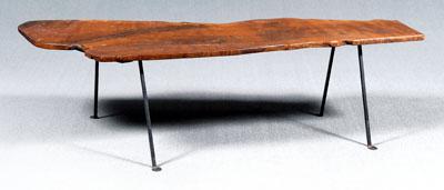 Appraisal: Mid-century free-form slab table one-piece red oak top with areas