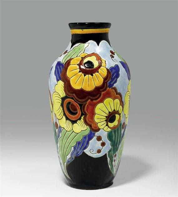 Appraisal: CATTEAU CHARLES - VASE Keramis circa Glazed fa ence Shape