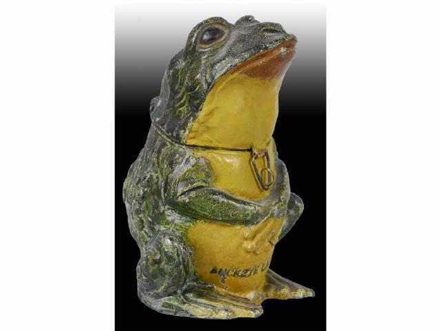 Appraisal: German Lead Frog Still Bank Description Missing lock Depicts frog