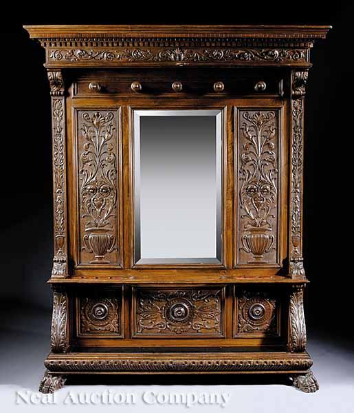 Appraisal: A Continental Renaissance-Style Carved Walnut Hallstand th c having a